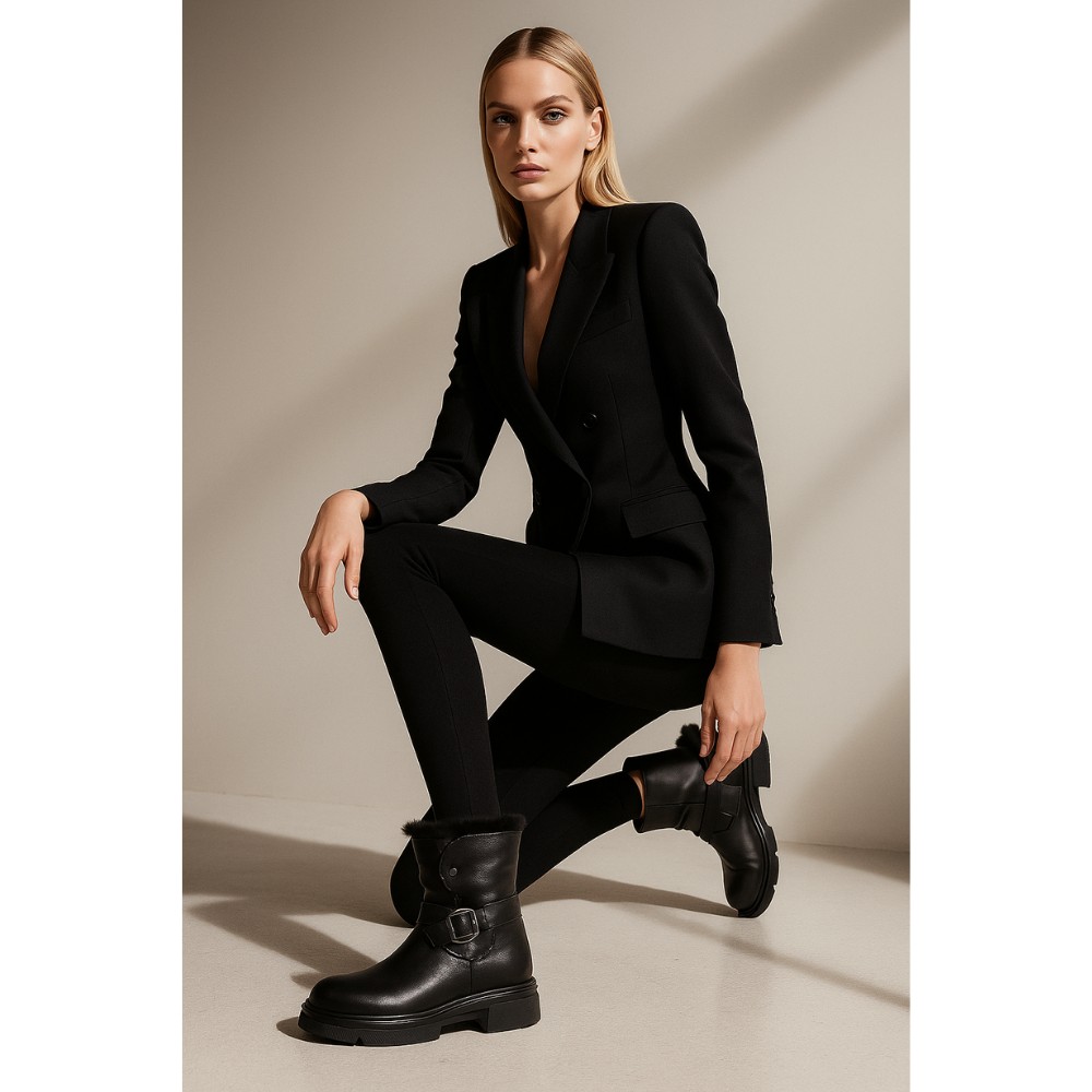 Жіночі зимові черевики ALLSY Lonza 202957 LT-25Z26B08-1 6026 з натуральної шкіри з опушкою на товстій підошві чорні 