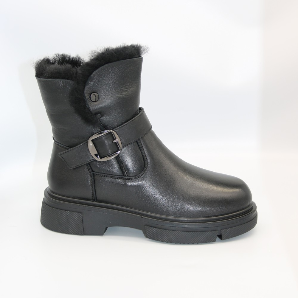 Жіночі зимові черевики ALLSY Lonza 202957 LT-25Z26B08-1 6026 з натуральної шкіри з опушкою на товстій підошві чорні 
