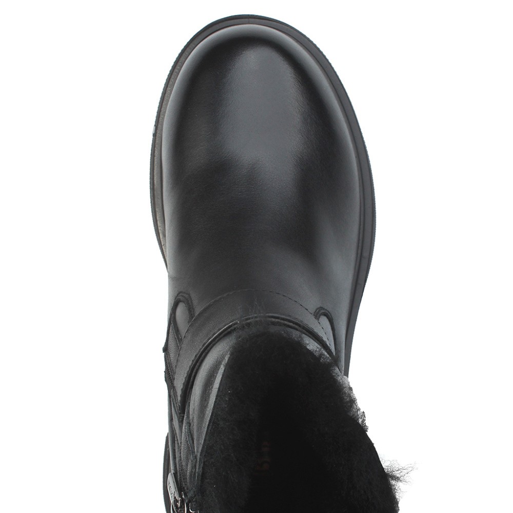 Жіночі зимові черевики ALLSY Lonza 202957 LT-25Z26B08-1 6026 з натуральної шкіри з опушкою на товстій підошві чорні 