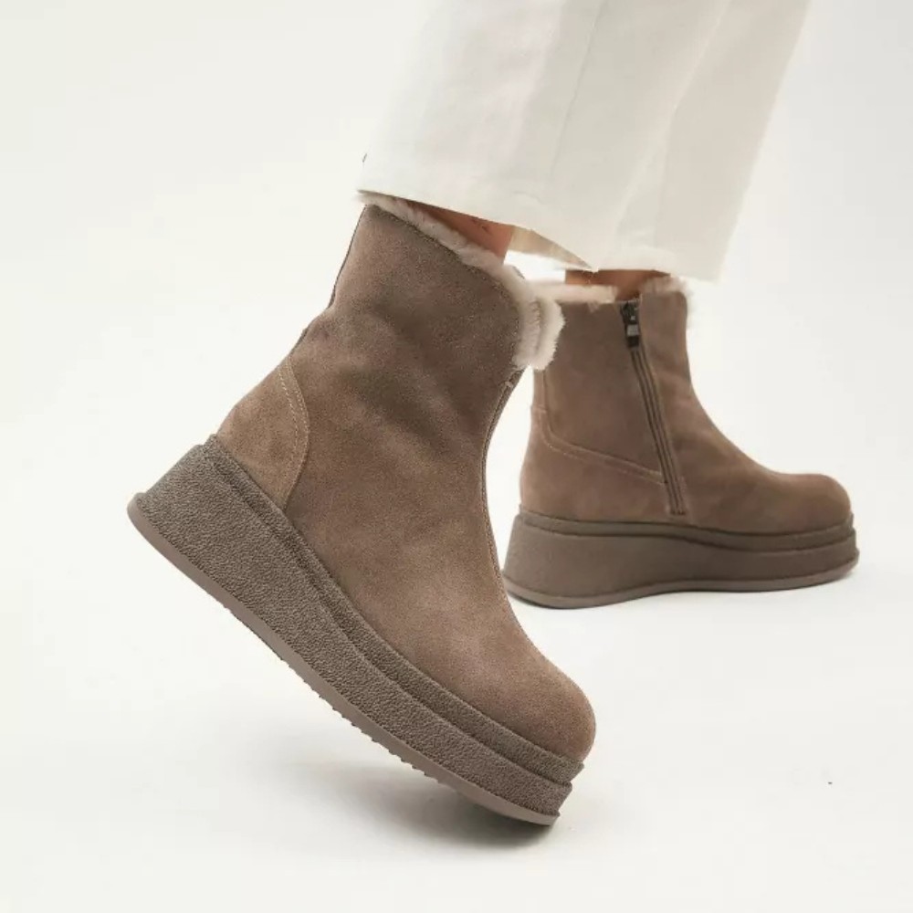 Жіночі зимові черевики на танкетці Anna Lucci Lonza 204951 203243 192330 80923-8C GREY SUEDE 6027 з натуральної замші, бежеві