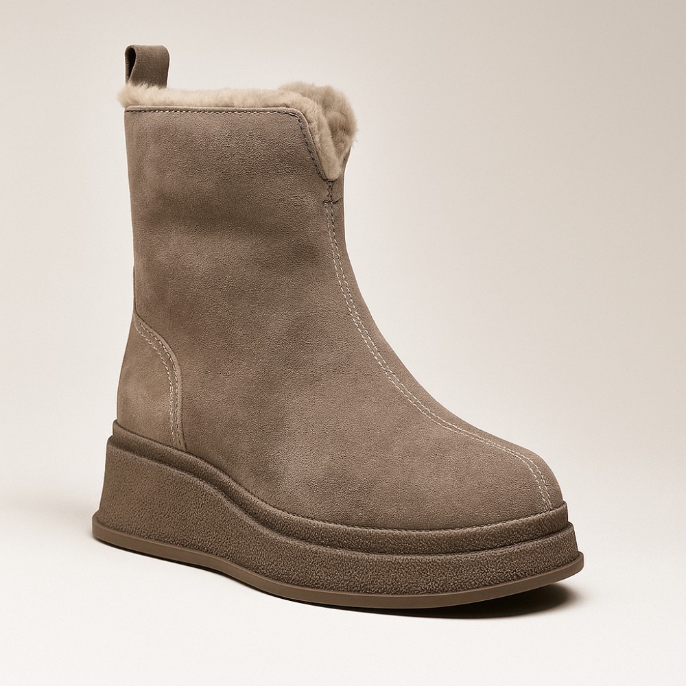 Жіночі зимові черевики на танкетці Anna Lucci Lonza 204951 203243 192330 80923-8C GREY SUEDE 6027 з натуральної замші, бежеві