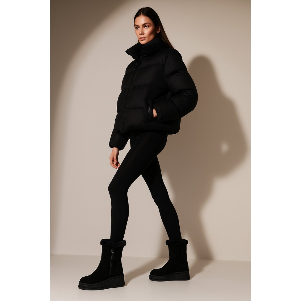 Женские зимние ботинки на танкетке Anna Lucci из натуральной замши, чёрные 202480 80923-15A BLACK SUEDE 6028