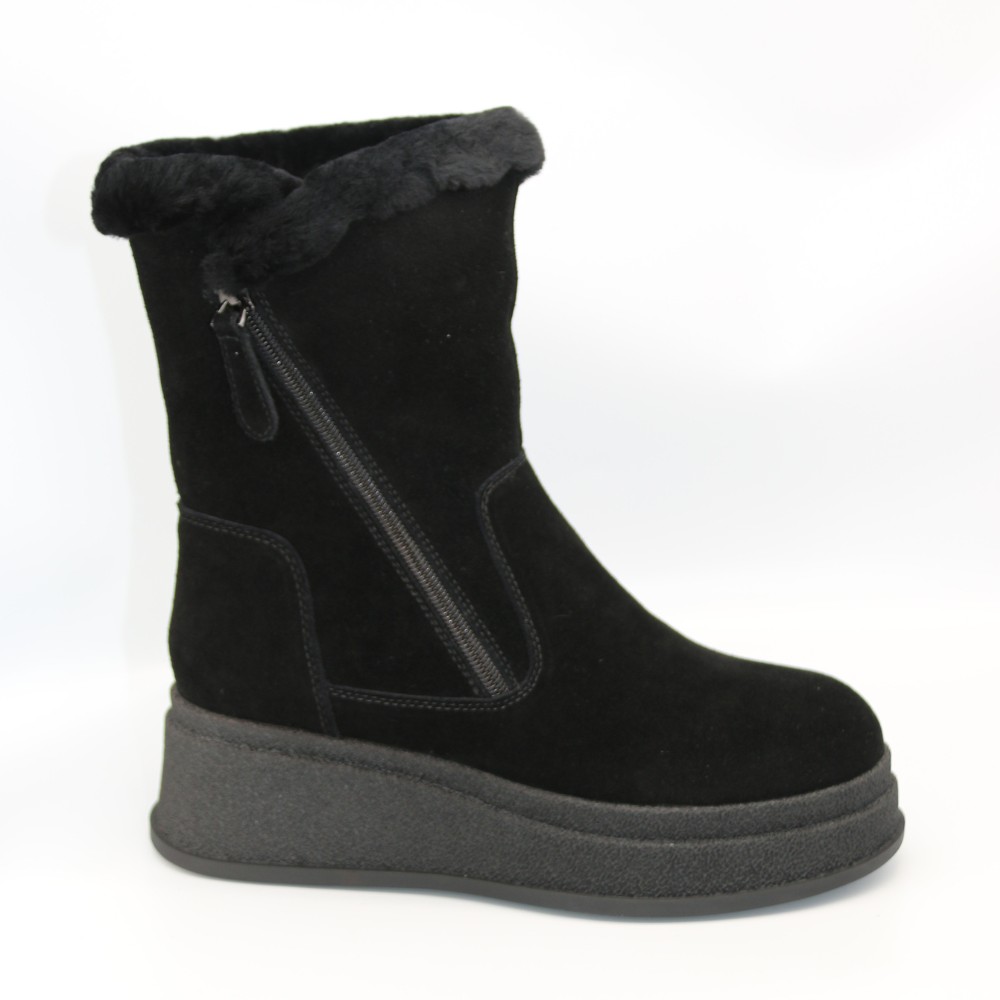 Женские зимние ботинки на танкетке Anna Lucci из натуральной замши, чёрные 202480 80923-15A BLACK SUEDE 6028