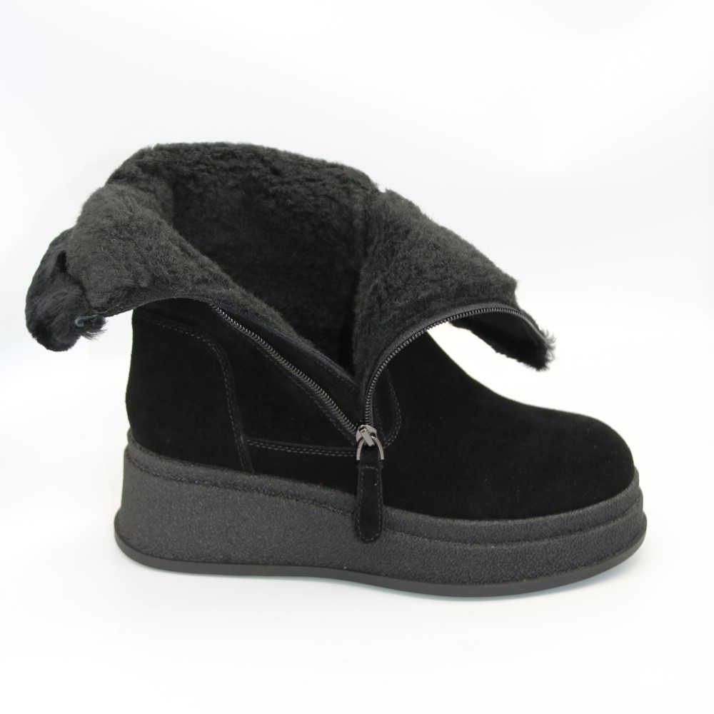 Женские зимние ботинки на танкетке Anna Lucci из натуральной замши, чёрные 202480 80923-15A BLACK SUEDE 6028