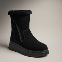 Жіночі зимові черевики на танкетці Anna Lucci 202480 80923-15A BLACK SUEDE 6028 чорні, з натуральної замші