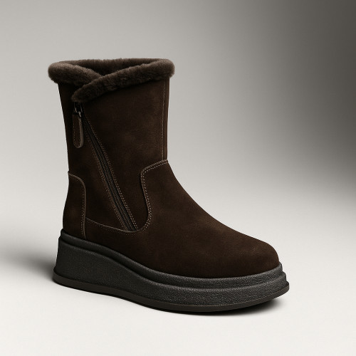 Жіночі коричневі зимові черевики на танкетці Anna Lucci 202478 80923-15B BROWN SUEDE 6029 шоколадний колір, з натуральної замші