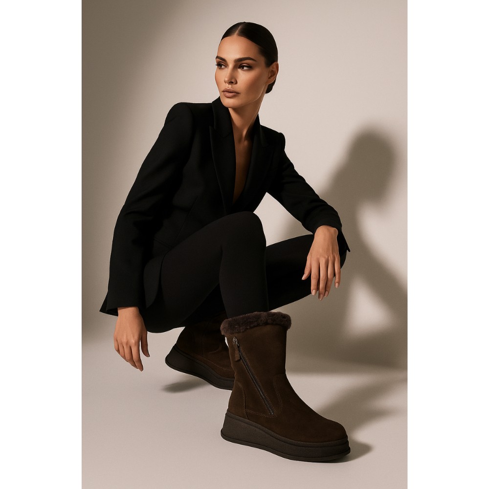 Women’s brown winter wedge boots in genuine suede - Anna Lucci 202478 80923-15B BROWN SUEDE 6029