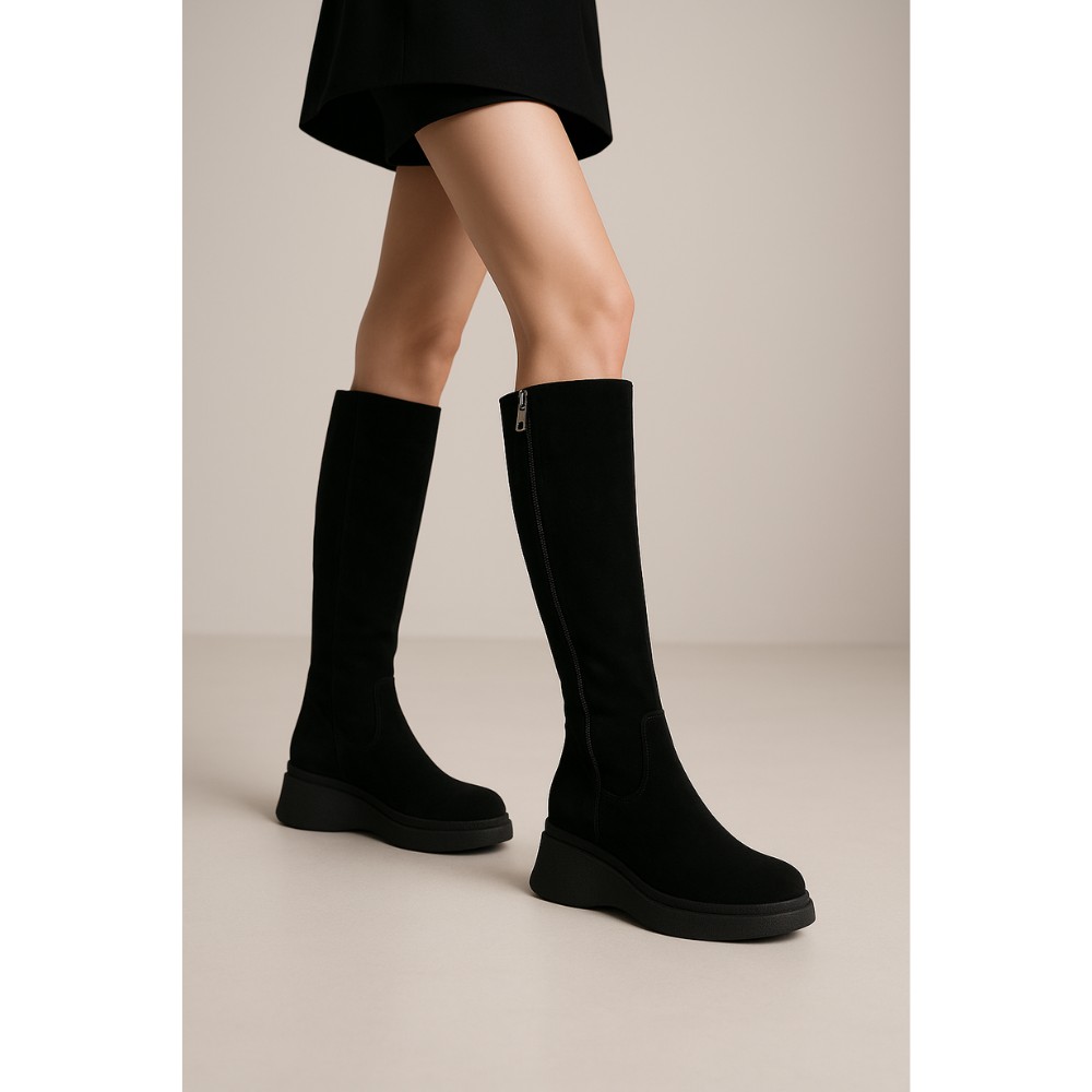 Жіночі чорні замшеві чоботи на платформі Anna Lucci 203255 80923-1B BLACK 6031 єврозима