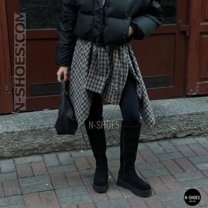 Чоботи Anna Lucci на платформі із замші - тепла зима 203255 80923-1B BLACK 6031
