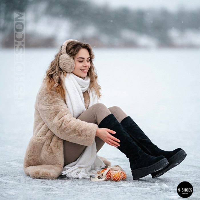 Чоботи Anna Lucci на платформі із замші - тепла зима 203255 80923-1B BLACK 6031