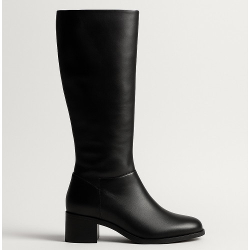 Women's black demi-season boots with heels KOTYL 1387 czarny lico 6033 made of genuine leather from a Polish factory