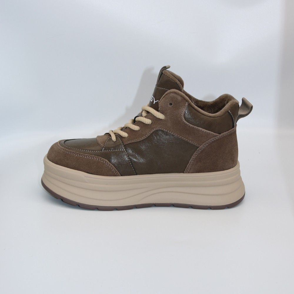 Жіночі зимові кросівки Allsy Lonza 203071 ARB-2B88-8M KHAKI 6034 хакі, висока платформа, вовняний утеплювач