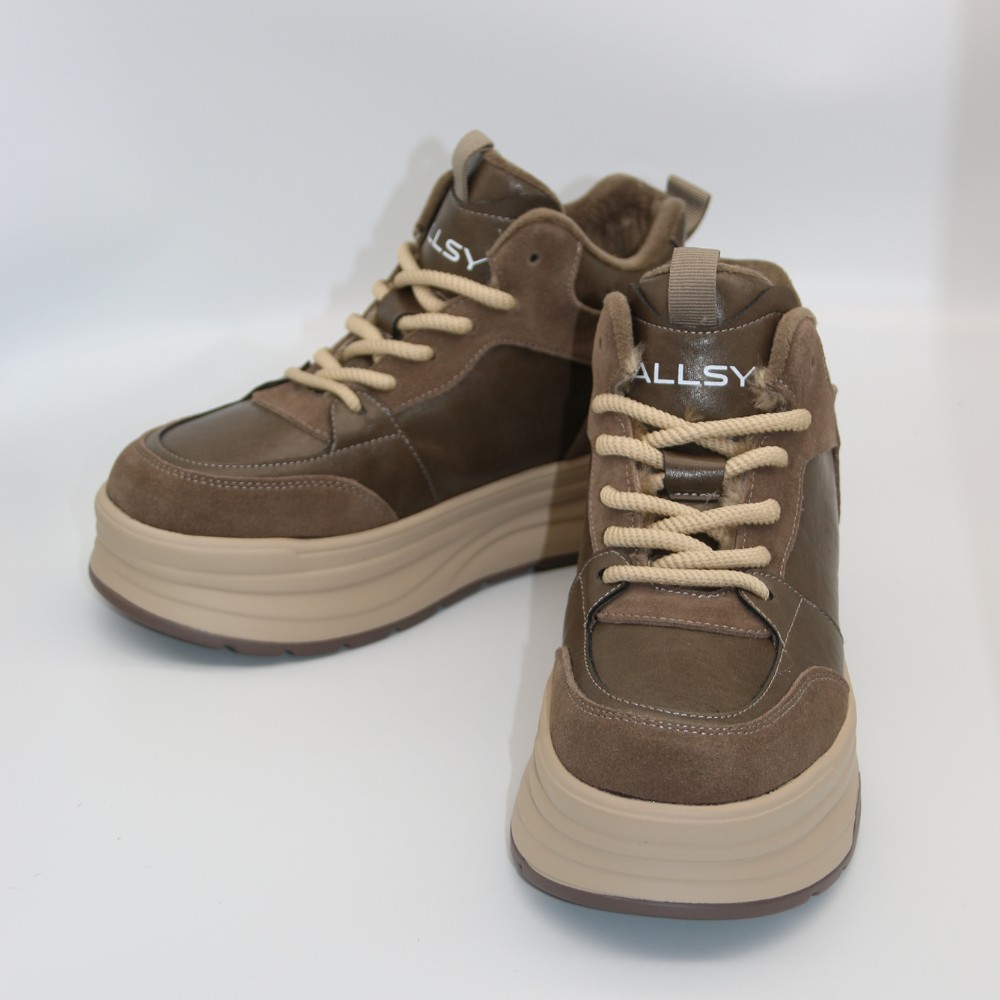 Жіночі зимові кросівки Allsy Lonza 203071 ARB-2B88-8M KHAKI 6034 хакі, висока платформа, вовняний утеплювач