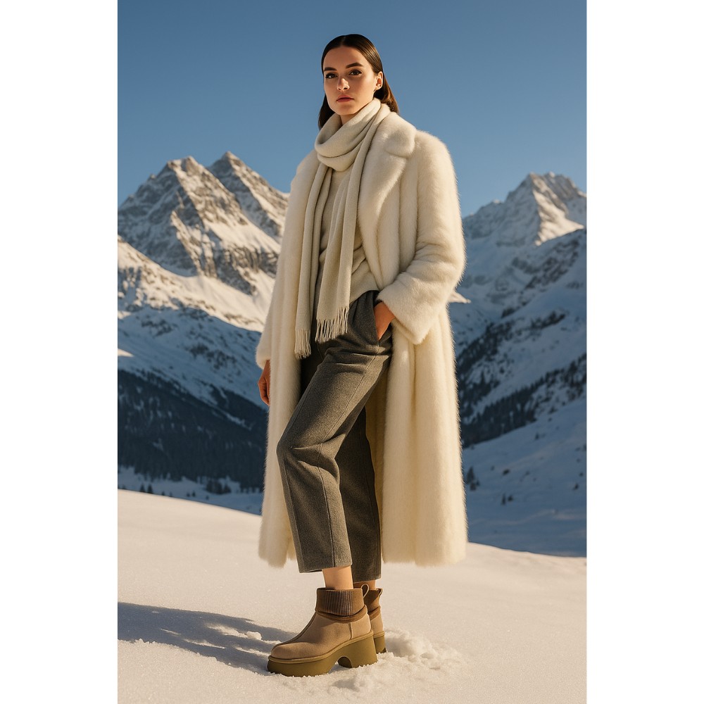 Жіночі зимові уггі Allsy Lonza на підборах, бежеві 204973 201672 8752-2 KHAKI 6036