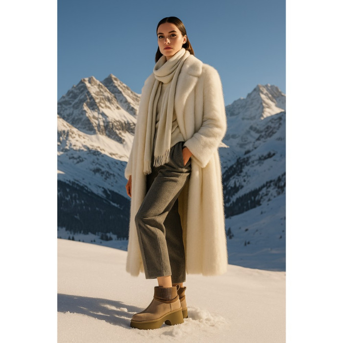 Женские зимние угги Allsy Lonza на каблуке шерсть 204973 201672 8752-2 KHAKI 6036