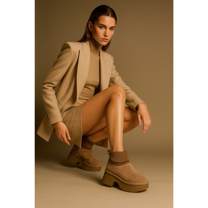 Женские зимние угги Allsy Lonza на каблуке шерсть 204973 201672 8752-2 KHAKI 6036