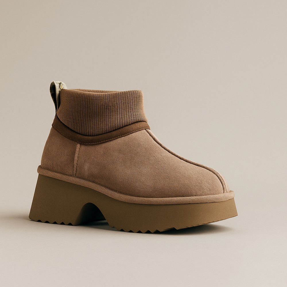 Жіночі зимові уггі Allsy Lonza на підборах, бежеві 204973 201672 8752-2 KHAKI 6036