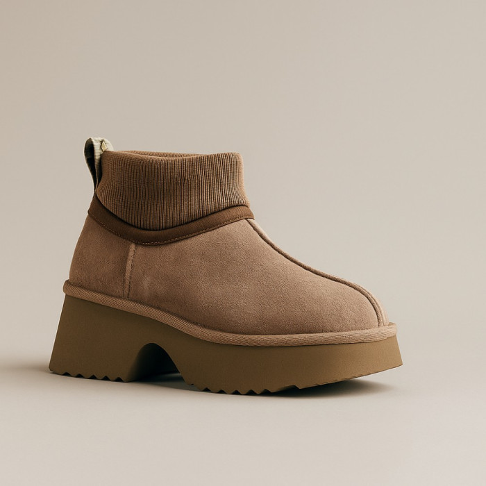 Женские зимние угги Allsy Lonza на каблуке шерсть 204973 201672 8752-2 KHAKI 6036