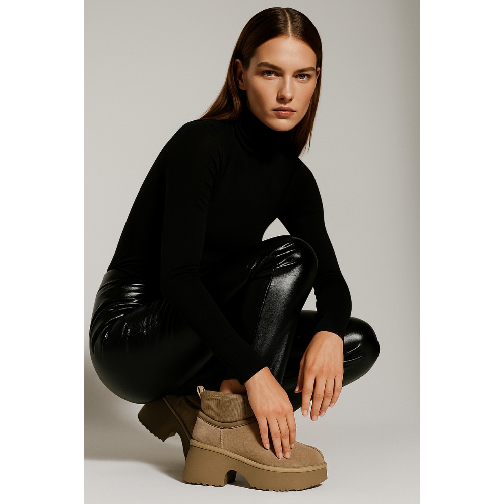 Жіночі зимові уггі Allsy Lonza на підборах, бежеві 204973 201672 8752-2 KHAKI 6036