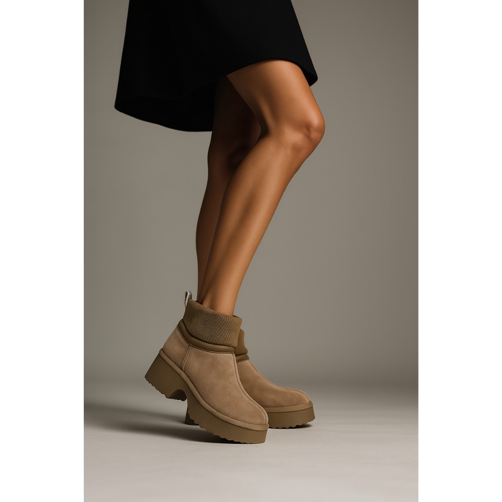 Жіночі зимові уггі Allsy Lonza на підборах, бежеві 204973 201672 8752-2 KHAKI 6036