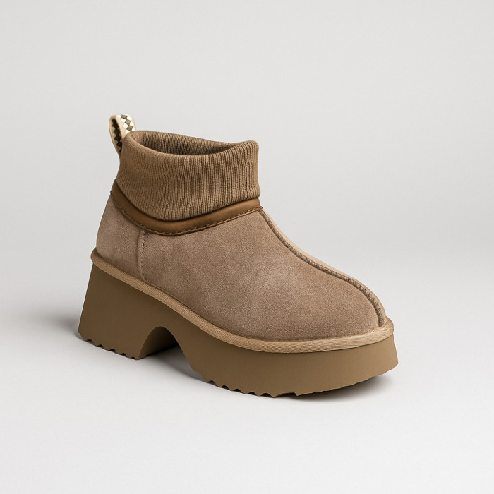 Женские зимние угги Allsy Lonza на каблуке шерсть 204973 201672 8752-2 KHAKI 6036