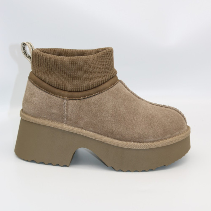 Женские зимние угги Allsy Lonza на каблуке шерсть 204973 201672 8752-2 KHAKI 6036