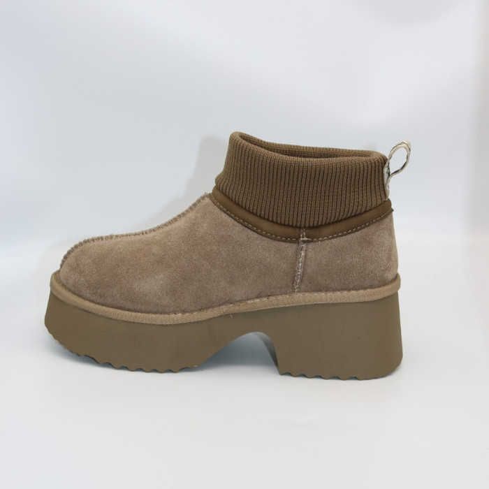 Женские зимние угги Allsy Lonza на каблуке шерсть 204973 201672 8752-2 KHAKI 6036