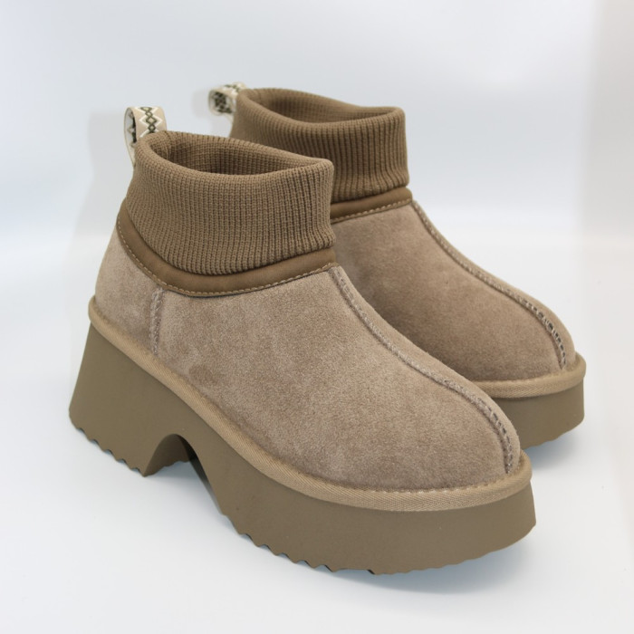 Женские зимние угги Allsy Lonza на каблуке шерсть 204973 201672 8752-2 KHAKI 6036