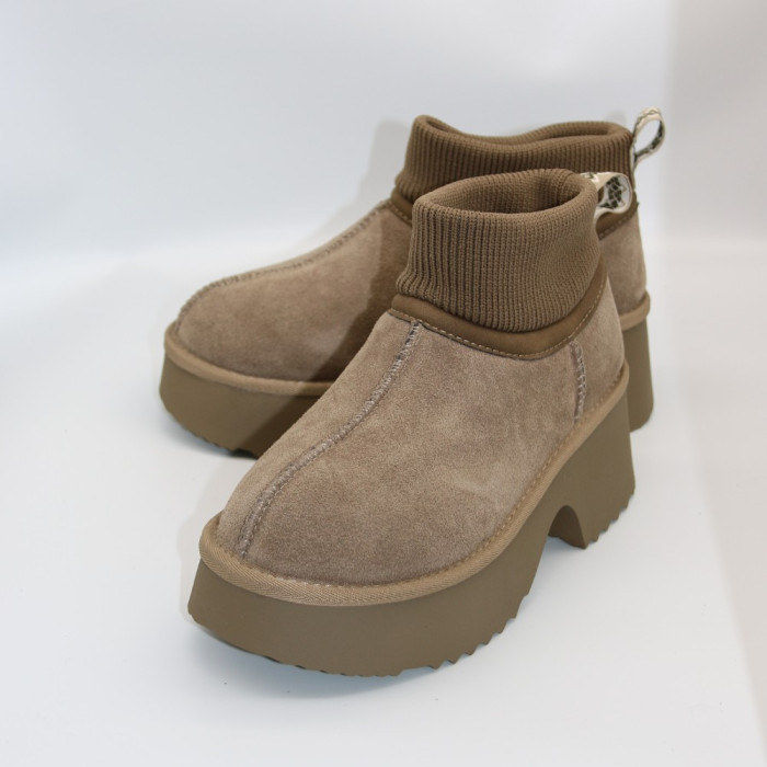 Женские зимние угги Allsy Lonza на каблуке шерсть 204973 201672 8752-2 KHAKI 6036