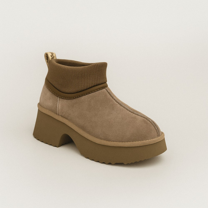 Женские зимние угги Allsy Lonza на каблуке шерсть 204973 201672 8752-2 KHAKI 6036