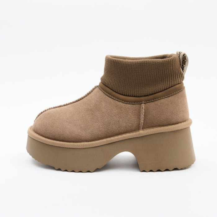 Женские зимние угги Allsy Lonza на каблуке шерсть 204973 201672 8752-2 KHAKI 6036