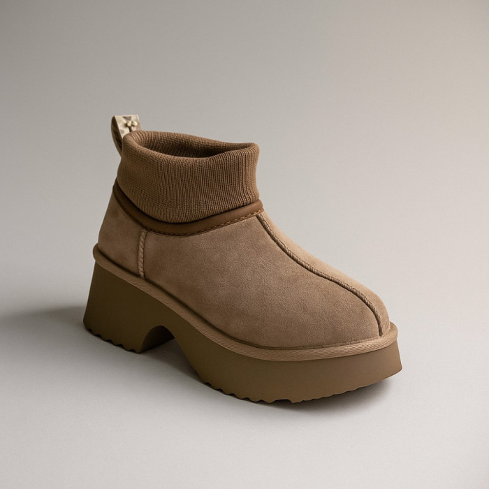 Женские зимние угги Allsy Lonza на каблуке шерсть 204973 201672 8752-2 KHAKI 6036