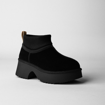 Женские зимние угги на каблуке Allsy Lonza 204971 201669 8752-1 BLACK 6037 с шерстяным утеплителем в стиле UGG Classic Ultra Mini New Heights
