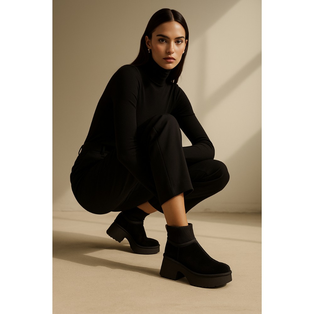 Жіночі зимові уггі на підборах Allsy Lonza 204971 201669 8752-1 BLACK 6037 з вовняним утеплювачем