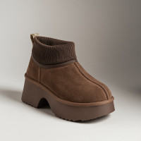 Жіночі зимові уггі на підборах Allsy Lonza 204972 201676 8752-3 BROWN 6038 шоколадного кольору з вовняним утепленням у стилі UGG Classic Ultra Mini New Heights