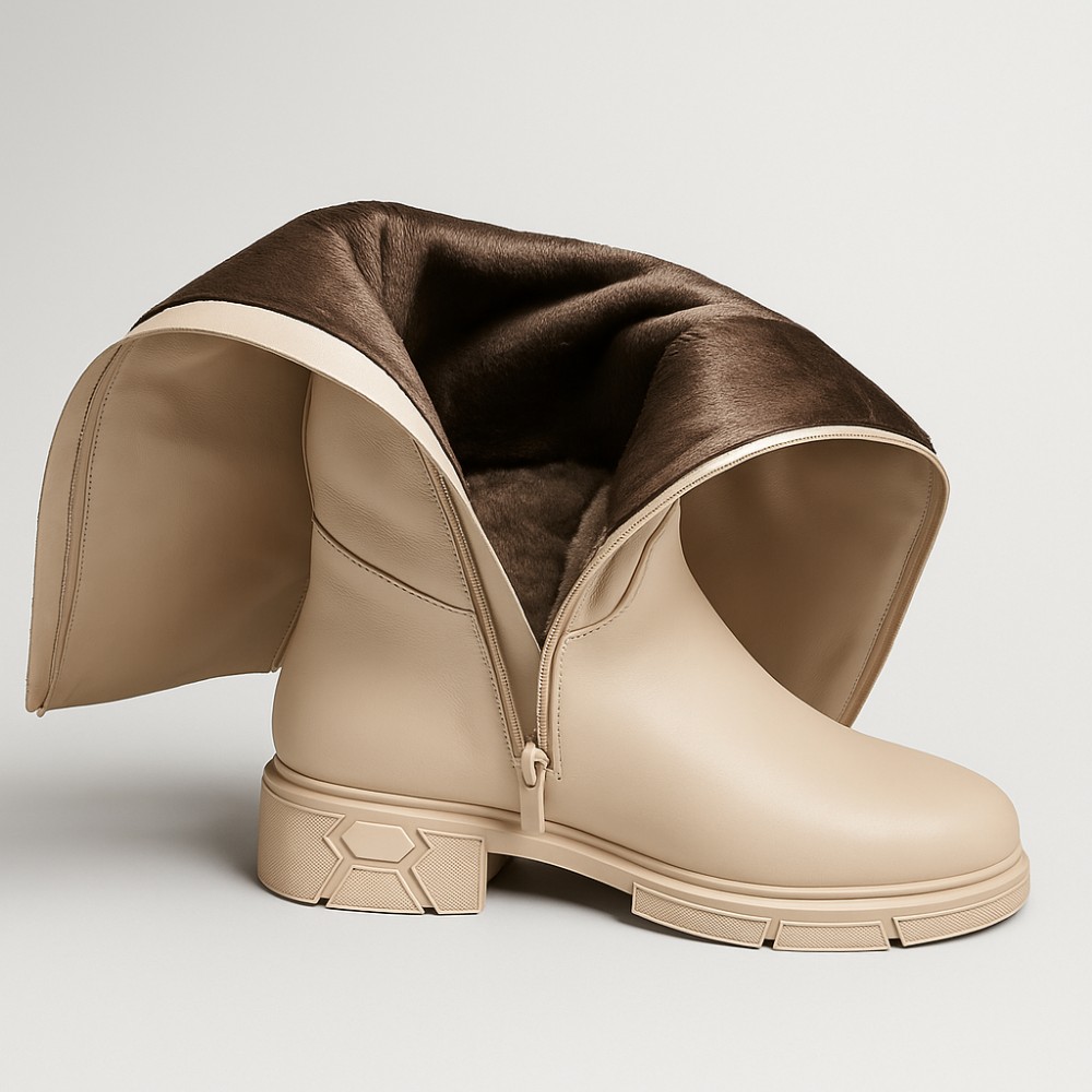 Женские молочные ботфорты ROMAX COMFORT 5090-2E 6039 из натуральной кожи с утеплением Еврозима