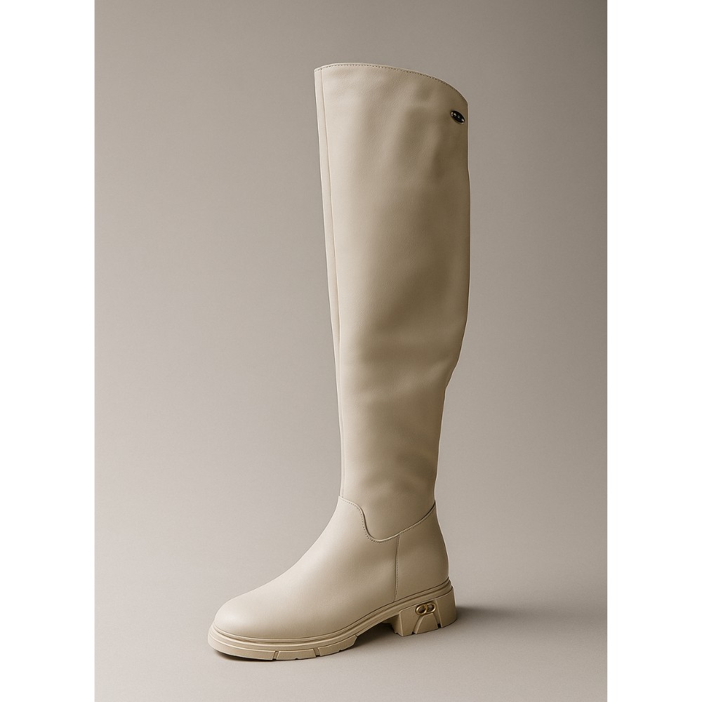 Женские молочные ботфорты ROMAX COMFORT 5090-2E 6039 из натуральной кожи с утеплением Еврозима