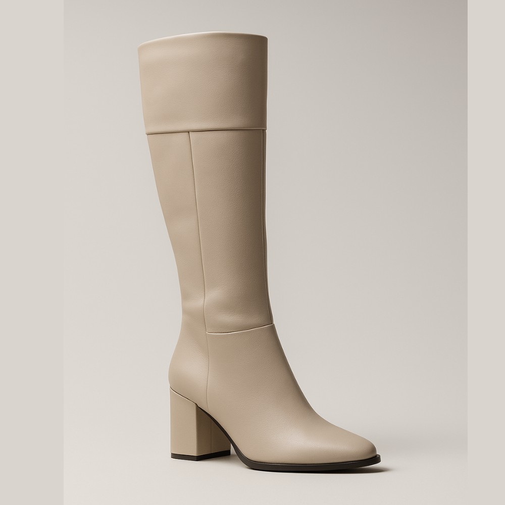 Жіночі бежеві демісезонні чоботи на підборах Kaniowski K-3451-0268 PECZARKE 6041 - натуральна шкіра