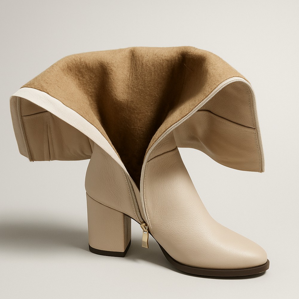 Жіночі бежеві демісезонні чоботи на підборах Kaniowski K-3451-0268 PECZARKE 6041 - натуральна шкіра