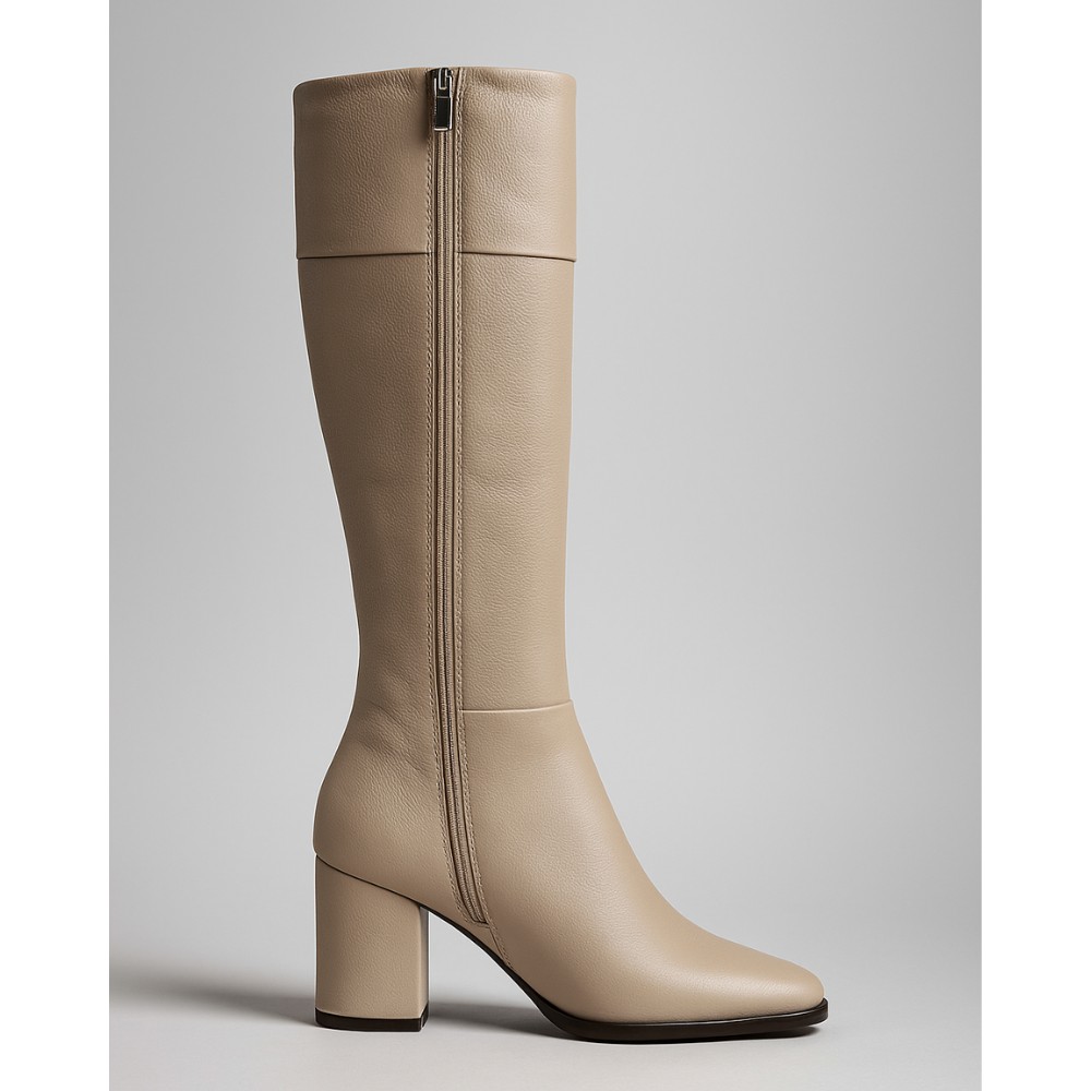 Жіночі бежеві демісезонні чоботи на підборах Kaniowski K-3451-0268 PECZARKE 6041 - натуральна шкіра