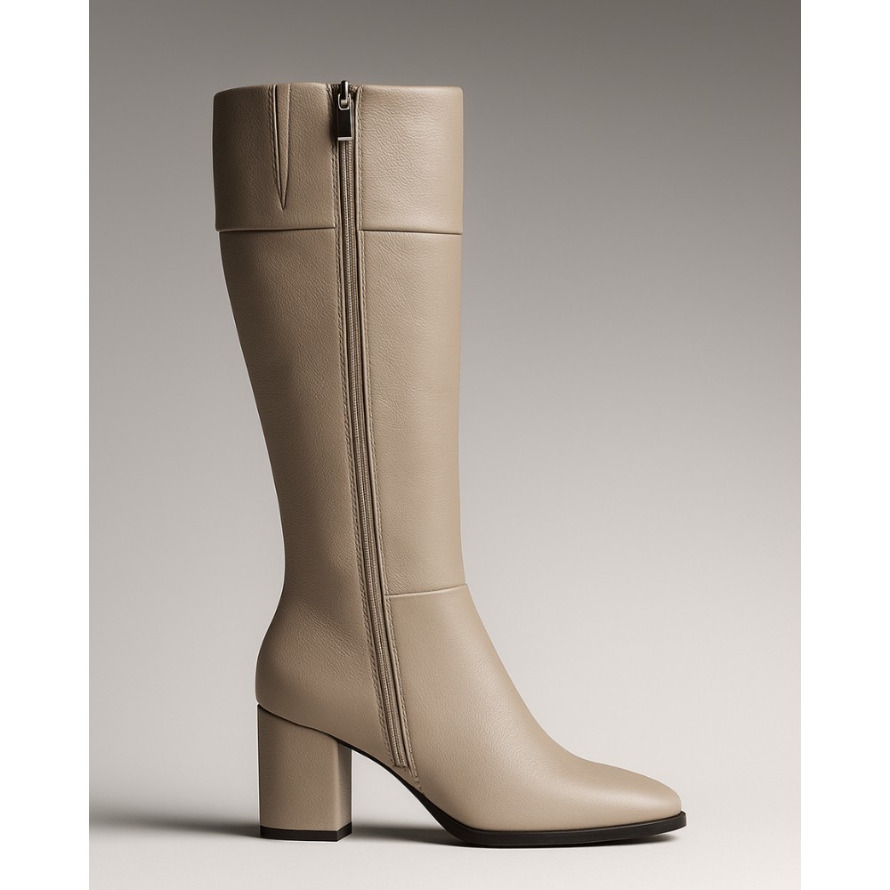 Жіночі бежеві демісезонні чоботи на підборах Kaniowski K-3451-0268 PECZARKE 6041 - натуральна шкіра