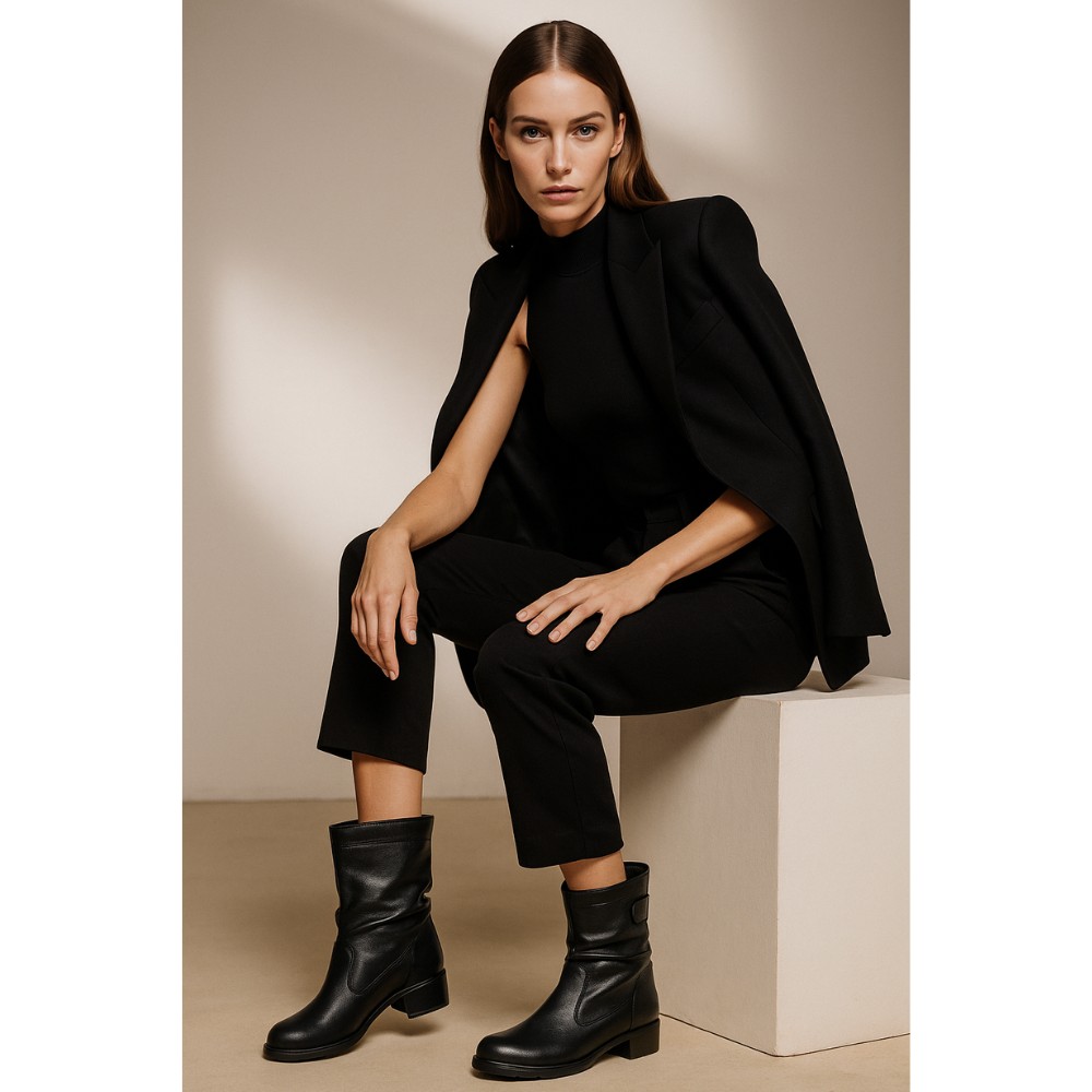 Жіночі анатомічні напівчоботи AXEL 4417-6042 чорні для широкої стопи