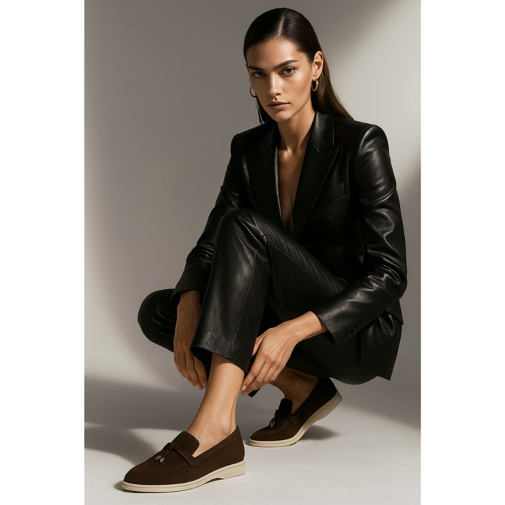 Женские замшевые лоферы Loro Piana Summer Charms Walk, шоколад - 206182 206182 1098ТZ-E 340-3041-36 C 6043