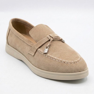 Женские бежевые замшевые лоферы Loro Piana Summer Charms Walk 206180 1098TZ-A 340-3041-32 C 6228
