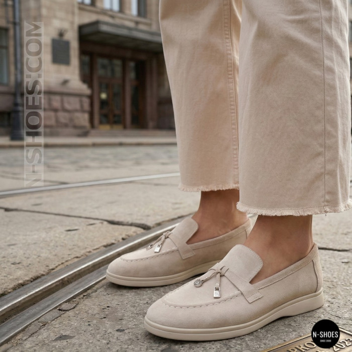 Бежевые замшевые лоферы Loro Piana Summer Charms Walk 206180 1098TZ-A 340-3041-32 C 6228