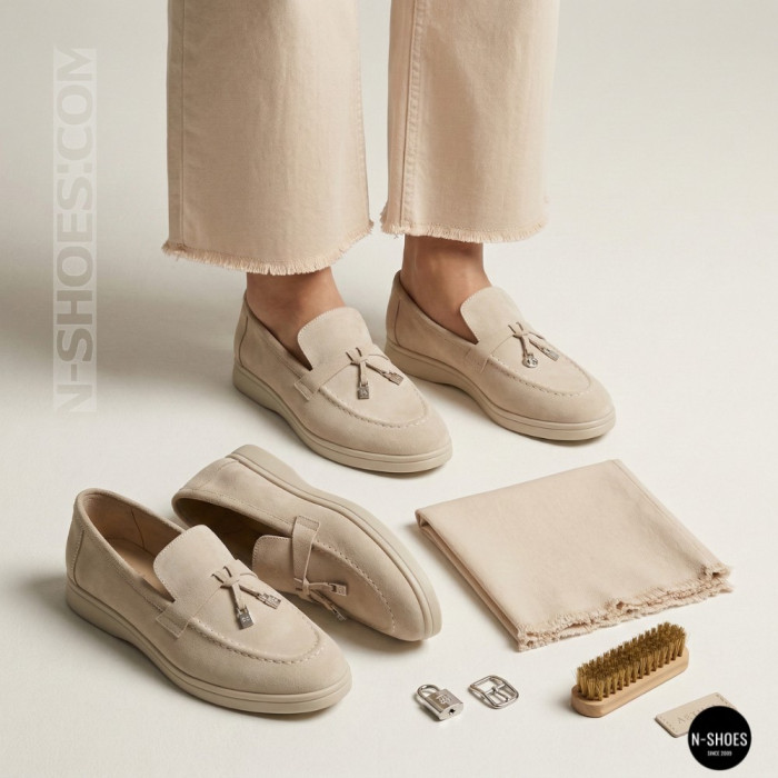 Бежевые замшевые лоферы Loro Piana Summer Charms Walk 206180 1098TZ-A 340-3041-32 C 6228