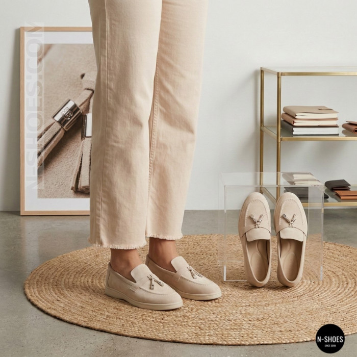 Бежевые замшевые лоферы Loro Piana Summer Charms Walk 206180 1098TZ-A 340-3041-32 C 6228