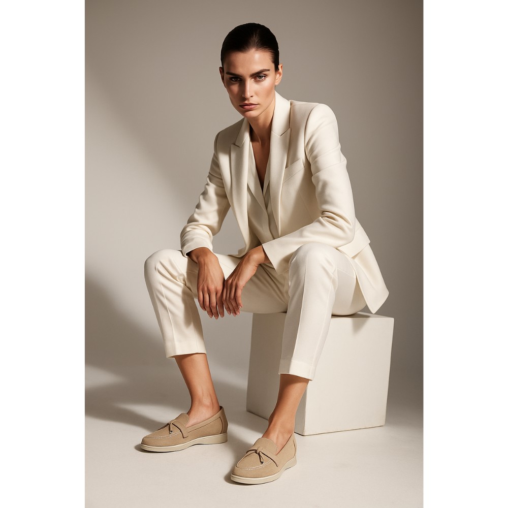 Жіночі лофери Loro Piana Summer Charms Walk, бежеві, замша - 206180 1098TZ-A 340-3041-11 C 6044