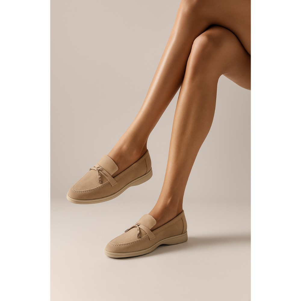 Жіночі лофери Loro Piana Summer Charms Walk, бежеві, замша - 206180 1098TZ-A 340-3041-11 C 6044