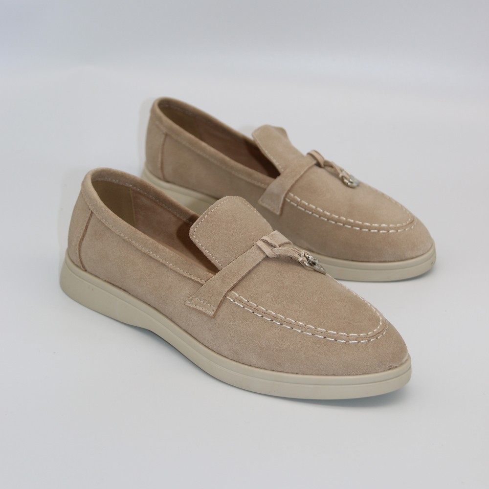 Жіночі лофери Loro Piana Summer Charms Walk, бежеві, замша - 206180 1098TZ-A 340-3041-11 C 6044